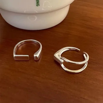 Корейски модерен пръстен на пръста си сребрист цвят за жени, изчистен креативен дизайн, геометрични кръст, бижута подарък за рожден ден